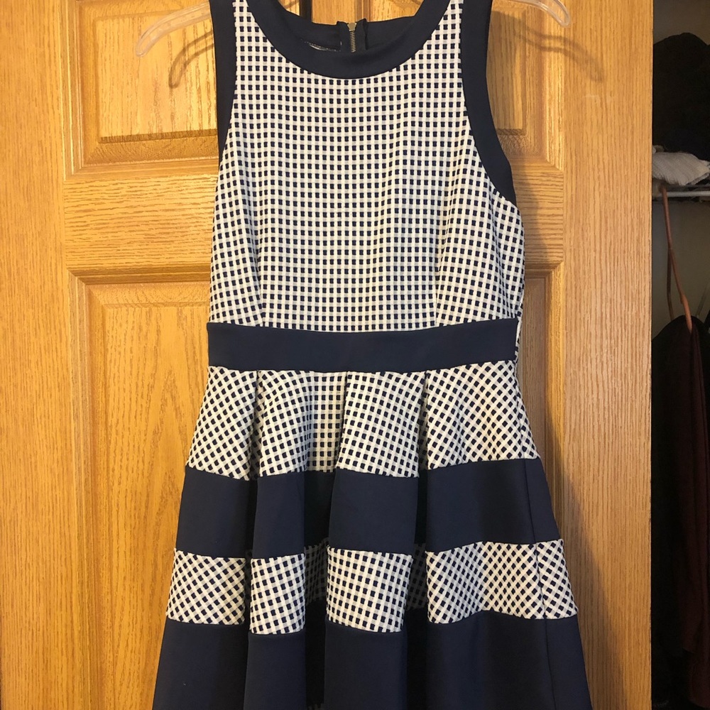 Navy blue and white skater dress